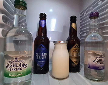 Complimentary drinks such as Skye Ales are available in the rooms at Taransay House in Portree